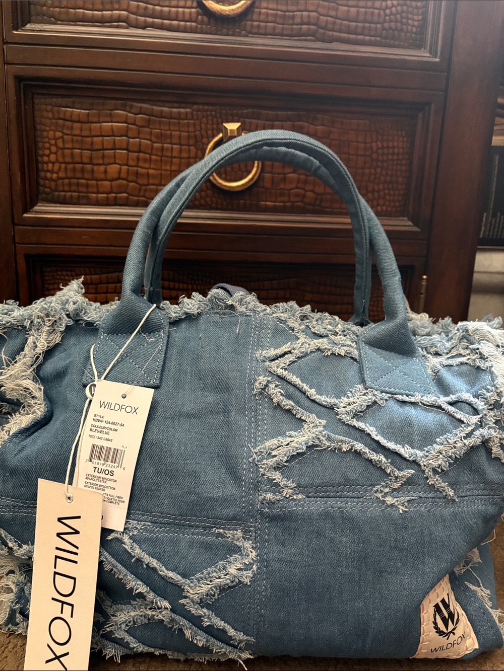 Wildfox Frayed Denim Tote in Light Blue